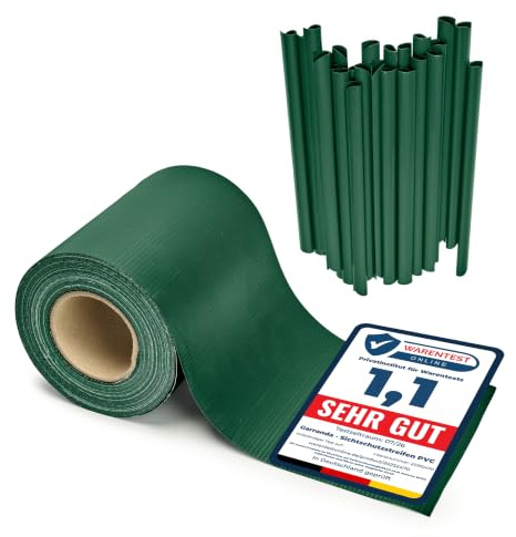Garronda Brise Vue Jardin Balcon PVC 19 cm Rouleau 50 m 450 g/m² GD-0173 | Bandes Occultantes pour Clôture Extérieure, avec 40 Clips, Compatible Panneaux Double Fil et Garde-Corps, Vert RAL6005