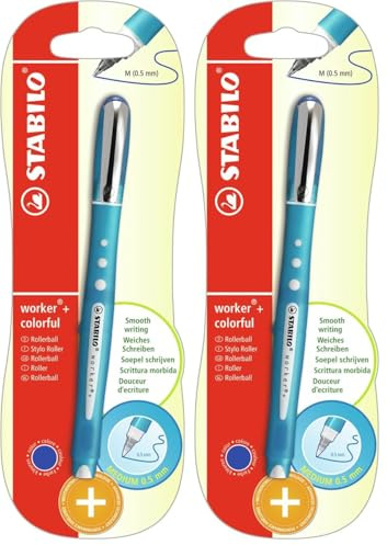 STABILO - Tintenroller - worker+ colorful - medium - Einzelstift - blau (Packung mit 2)