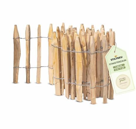 STILTREU Französischer Premium Staketenzaun Kastanie - Länge 5 Meter, Höhe 50 cm, Lattenabstand 6-7 cm