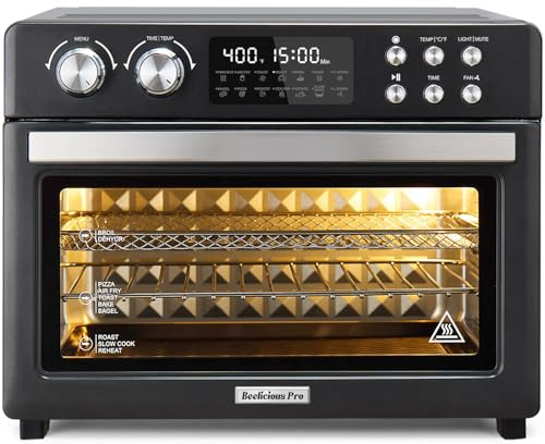 28QT Air Fryer Toaster Oven Combo, Large 12-in-1 Convection Countertop Oven with Next-Gen HeatWave Convection, 3-Layer Cooking, Rotisserie for Chicken, Fits 11 Pizza, Full Accessories, Sparkle Black