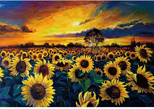 CREAFOMIFE 2000 Teile Puzzle für Erwachsene, schwierig & herausfordernd, großes Puzzle, Geschenk für Erwachsene Puzzle-Liebhaber, Ölgemälde-Stil: Sonnenblume (97,5 x 67,5 cm)