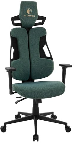 ML-Design Gaming Stuhl Stoff Grün, Ergonomischer Bürostuhl, 3D Armlehne, Kopfstütze, Lordosenstütze, Gaming Chair individuell einstellbar, Gamer Stuhl, Computerstuhl, Schreibtischstuhl für Home Office