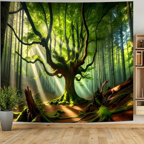 Gualiy Wandteppich Natur Klein, Groß Baum Wandbehang Dschungel Wald Landschaft Wandtuch Baum des Lebens Tapisserie Dekoration für Jugendzimmer, 150x130