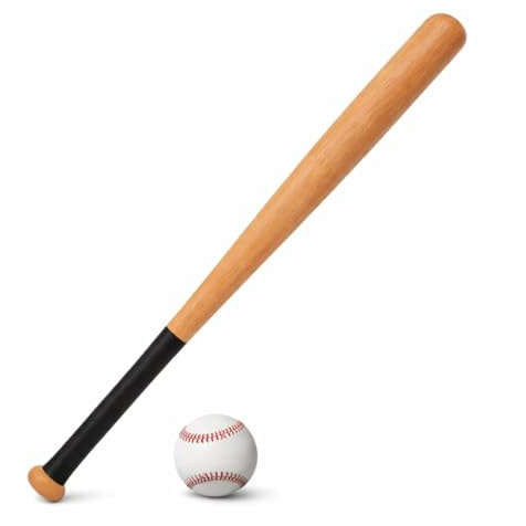 Mazza da Baseball in Legno 80 cm con Pallina Inclusa – Set Baseball con Impugnatura Antiscivolo, Mazza Resistente per Allenamento, Gioco e Tempo Libero – Ideale per Adulti e Ragazzi