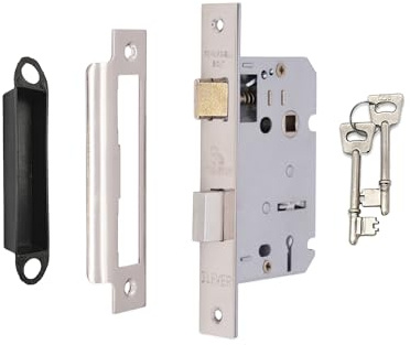 LYRA Heavy Duty 3 Lever Mortice Iron Sash Lock 65mm Polished Chrome Gate Latch Lock with Keys Set for Internal External Home & Office Door Security