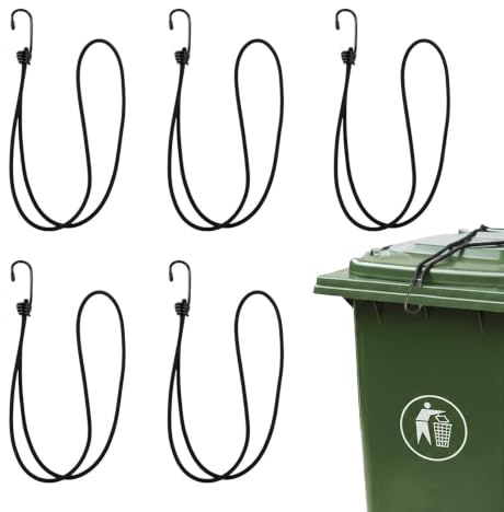 5 PCS Wheelie Bin Locks for UK, Bin Straps Locks for Wheelie Bins | Black Bungee Cords with Hooks Used to Fix Bins Prevent Overflow of Contents