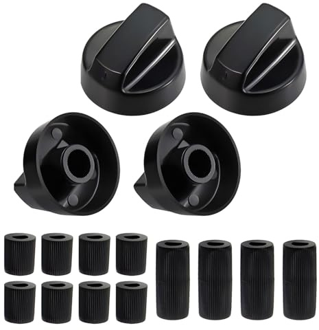 Innovess 4 Pack Universal Cooker Knobs Replacement with 12 Adapters Black Gas Hob Knobs Heat Resistant Oven Control Knobs for Cooker Stove Electric Oven Hob Knobs Replacement Kitchen Appliance