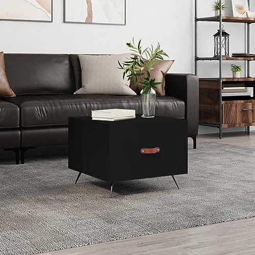 Mangloder Table Basse Noir en Bois d'ingénierie 50x50x40 cm avec tiroir Rangement et Pieds en Fer, Meuble Console Multifonction pour Salon séjour Chambre intérieur extérieur