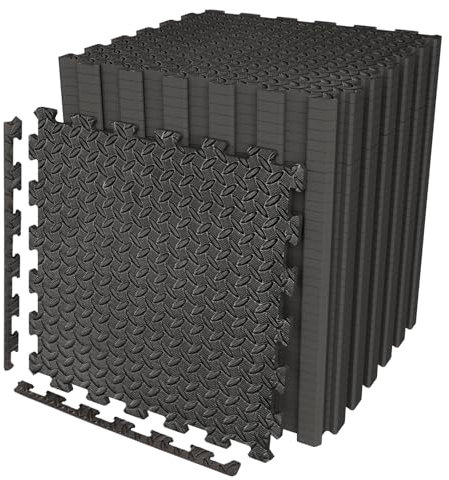 Large 60cm x 60cm Black Interlocking Caravan Awning Floor Mat Camping Picnic Garden Outdoor/Indoor Non Slip Floor Matting 10mm thick (12 Mats-48 square feet)