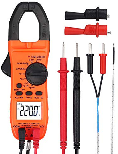 AMTOVL Clamp Meter - AC/DC Current, 2000 Counts Auto-ranging TRMS Clamp Multimeter NCV Flashlight Backlight Temperature Diode Hz Test- Father's Gift