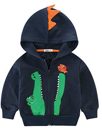 LitBud Ragazzi Bimbo Felpe con cappuccio per bambini Dinosauro dei cartoni animati Jurassic World Park Natale Cerniera Coccodrillo Giacca Cappotto Autunno Blu Taglia 2-3 anni 3T