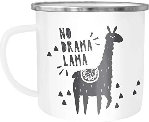 Moonworks® Emaille-Tasse mit Spruch No Drama Lama Motiv Print Emaille-Becher lustig weiß-metall Emailletasse