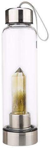 FENGCLOCK Crystal Water Bottlel Natural Quartz Crystal Healing Point Crystal Wand Glass Gem Water Bottle Reiki Elixir Glass Healing Glass Cup,citrine
