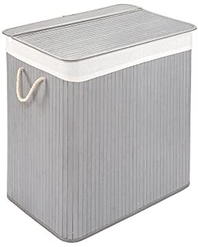 PANA®ECO Bambus Wäschekorb mit Deckel (150 L) • Wäschebox mit herausnehmbaren Wäschesack • Faltbarer Wäschesammler • Badezimmer Wäschetruhe • 100% Bambus • Farbe: Grau (40x60x63 cm)