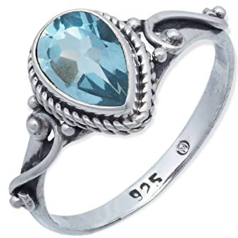 Ring 925 Silber Blau Topas hellblauer Stein Edelstein echt Silber Damen Sterling Silber Geschenk (MRG-205-62-(52))