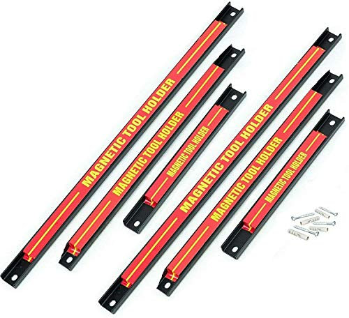 VERDA 6er Set Magnetleiste 48 + 37 + 23 cm, Stark Magnet Werkzeughalter Werkzeugleiste Halterung inkl. Montagematerial Magnethalter Werkstatt Rot, Magnetschiene für Werkzeug SN3524-2
