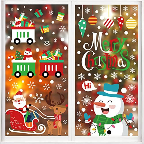 DERAYEE 400 Stück Fensterbilder Weihnachten, 8 Blätter selbstklebend Weihnachts Fensterbilder für Weihnachtsdeko Fenster