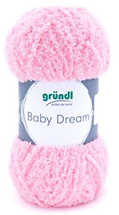 Gründl Baby Dream Pelote de laine pour tricot et crochet 100% polyester Rose clair 50 g/136 m Taille des aiguilles 5-6 1 x 50 g