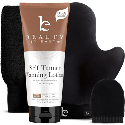 Self Tanner Lotion & Mitt Set - USA Made with Natural & Organic Ingredients