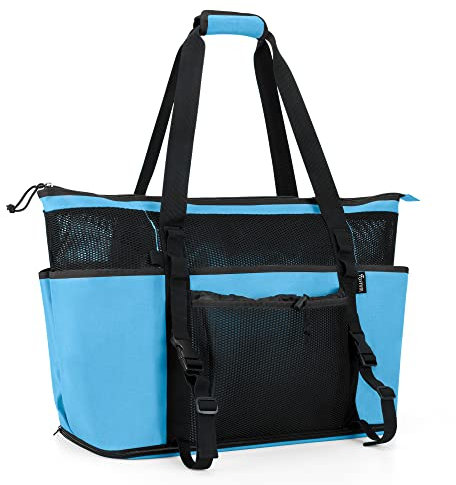 Fasrom Extra Große Netz Strandtasche mit Reißverschluss Unten (Patent Angemeldet), Blau