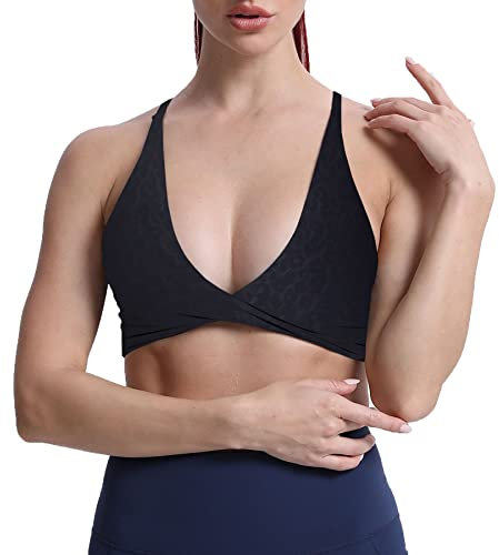 Aoxjox Damen Sienna Low Impact Sport-BH, Schwarzes Leopardenmuster, S