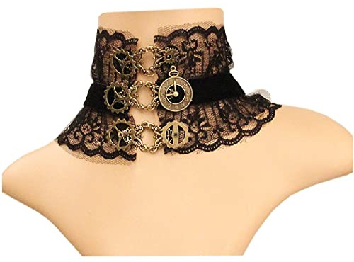 Borsgye Gothic Choker Halskette Schmuck Schwarz Spitze Vampir Lace Collier Kette Victorian Steampunk Vintage Halsband für Halloween Ostern - Y390