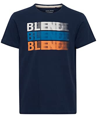 Blend 20715045 Tee Herren T-Shirt Kurzarm Shirt mit Print Rundhals-Ausschnitt Frontprint hochwertige Baumwoll-Qualität, Größe:XL, Farbe:Dress Blues (194024)