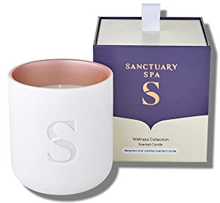 Sanctuary Spa Wellness Candle | Violet, Jasmine and Sandalwood Scented Ceramic Candle, 260 g | Natural Shea Wax | 45 Hour Burn Time | with Gift Box