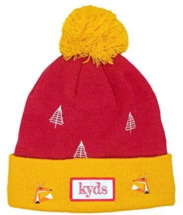 kyds Kinder Wintermütze für Jungs und Mädchen ab 2 Jahren, aus 50% recyceltem Polyester, Cooler Winter Beanie mit Bommel (Red Fox)