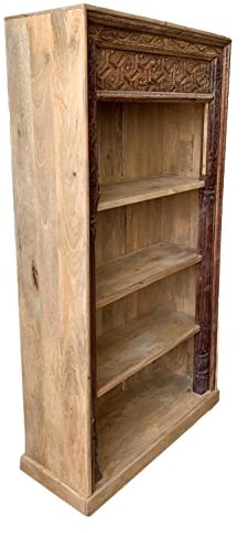 Regal Mango Massiv Holz Muster 18 Vintage 190 cm hoch für Diele oder Schlafzimmer | Standregal Braun ohne bohren für Badezimmer | Raumteiler Wandregal für Bücher CD DVD Wohnzimmer