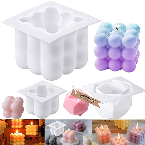 3 Stück Kerzen Silikonform 3D zum Gießen,Silikon-Kerzenformen, Bubble Cube Ball Harz Kerze, Handgemachte Sojawachs Kerzenform,Schokoladen-Backformen, DIY Backwerkzeuge für Seife, Pudding, Kuchen