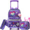 Meetbelify Rollrucksack mit Schleife, für Gilrs Rucksäcke mit Rädern, Kinderkoffer, Gepäck, A Purple Love, 16.5 inches
