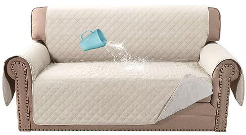 BellaHills Sofabezug, 100 % wasserdicht, 2-Sitzer-Couchbezüge, Sofa-Schonbezüge mit elastischen Bändern, dreifach rutschfest, Zweisitzer-Sofabezug, Möbelschutz für Kinder (Zweisitzer, 137,2 cm,