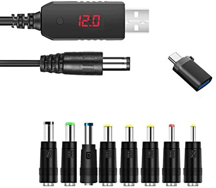 Raeisusp QC 3.0 USB zu DC 5V-12V Einstellbare Spannung Schritt 0,2V Stromkabel 8 Konverter für WiFi Router Lautsprecher Lüfter Kamera Dummy Batterie