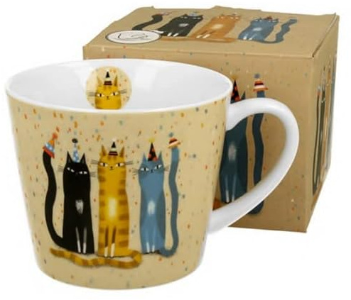 Jumbotasse Becher XXL 610 ml aus Porzellan Trinkbecher Geschenk Büro Tasse für Kaffee Teetasse Cappuccino Kaffeebecher Katzenwelt (Party)