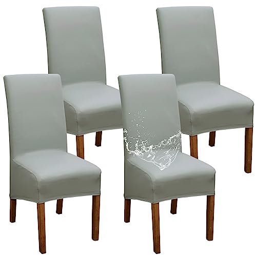 XL Stuhlhussen Wasserdicht PU Leder Stuhlbezüge Groß Stuhlbezug Universal Abnehmbarer Waschbarer Stühle Schutz (Hellgrau,2 Stück)
