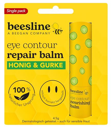 BEESLINE Eye Contour Balm, straffende Augenpflege mit Bienenwachs, reduziert Falten, Schwellungen und Augenringe, auch für empfindliche Haut geeignet, beegan