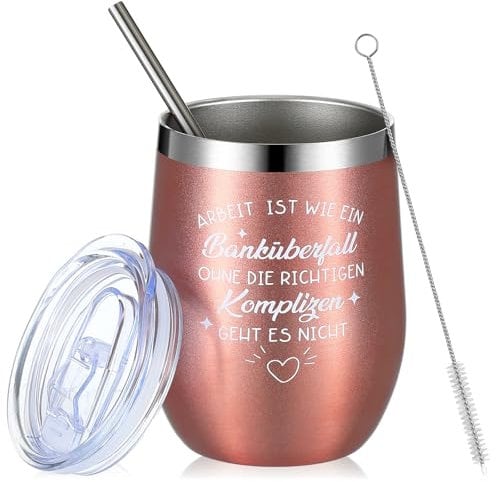 Hestya Abschiedsgeschenk für Kollegen 12 Unzen Edelstahlbecher mit Deckel Thermobecher mit Strohhalm Pulverbeschichtete Kaffeetasse Lustiges Jobwechsel Geschenk für Kollegin Abschied Geburtstag