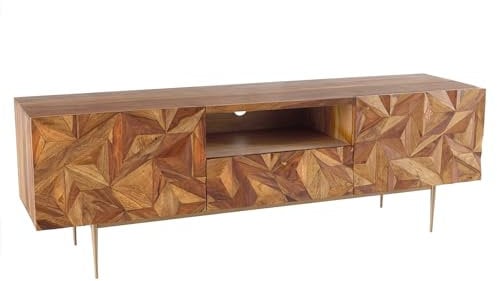 riess-ambiente.de Massives TV-Board Alpine 160cm Sheesham Stone Finish Metall matt Gold