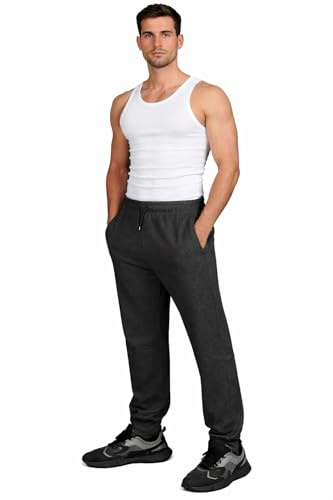 True Face Mens Fleece Joggers Jogging Ribbed Bottoms Sweatpants with Zip Pockets Casual Elasticated Pants Tracksuit Trousers for Workouts and Sports Charcoal S