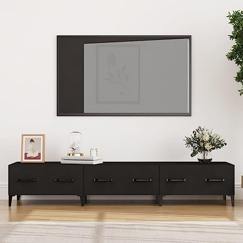 Homvdxl Triple Wide TV Cabinet Unit, 150cm TV Stand Cabinet with 3 Drawers & Metal Legs, Low TV Entertainment Center Console Table for Living Room Bedroom - Black