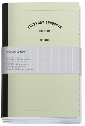 Miquelrius - A5-Notizbücher (140 x 210 mm), 3 Notizbücher, innen gepunktet, 32 Blatt je 80 g/m², Kartoneinband mit Textur, Pastellfarben, Back2Basics-Kollektion