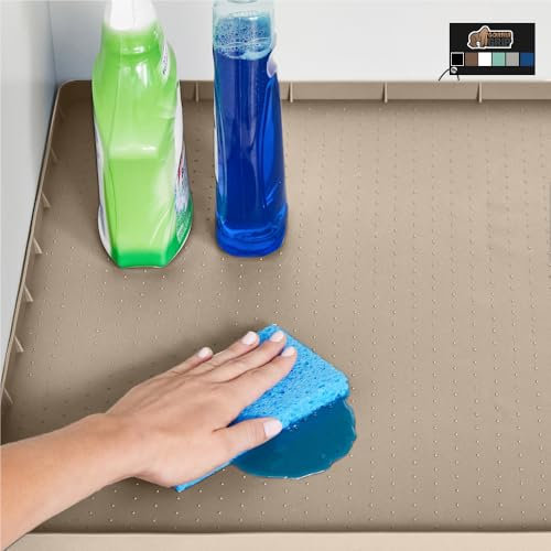 GORILLA GRIP Tappetino in silicone impermeabile sotto il lavandino con bordo rialzato, per cucina e bagno, rivestimento per mensole dell'armadio, tappetino per cassetti, lavabile in lavastoviglie,