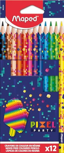 Maped - ergonomische Drei-Kant-Buntstifte, Farbstifte PIXEL PARTY - x12 Stifte - mit PIXEL-Motiven bedruckt