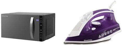 Russell Hobbs RHFM2363B 23 L 800 W Black Digital Flatbed Solo Freestanding Microwave & Supreme Steam Iron, Powerful vertical steam function