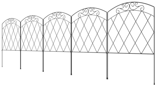 Outsunny Lot de 5 clôture de jardin décoratives, avec ornements en métal noir pour parterre de fleurs bordures - 305 x 80 cm noir