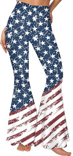 Flaminet Hose mit amerikanischer USA-Flagge, für Damen, 4. Juli, Stretch, Yoga-Schlaghose, USA-Flagge 2, S