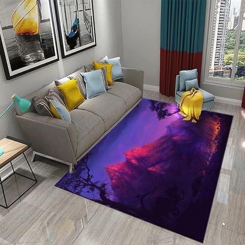 Wohnzimmer Teppich, 3D Teppich Wunderschöne Lila Nachtlandschaft rutschfeste Plüsch Akzentteppiche Für Wohnzimmer Schlafzimmer Kinderzimmer Teppich Spielzimmer Teppich Für Kinderteppiche, 180-9A1B/V1