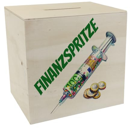 Finanzspritze Geldgeschenk Spardose aus Holz Spritze gefüllt mit Euro Banknoten Münzen Kreative Geldgeschenkidee in echter Währung