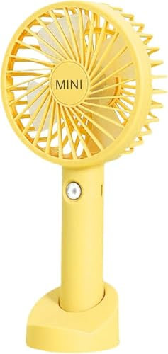 Portable MINI Handheld USB Rechargeable Fans, 3 Speed, Powerful Long Lasting Battery, Electric Travel Fan with Phone Stand. (Yellow)